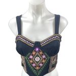 Free People  Datura Black Floral Embroidered Sleeveless Bustier Corset Crop Top S Photo 1