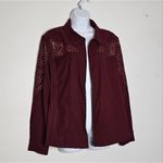 Bob Mackie Wearable Art Burgundy Jacket X-Large Faux Leather Detail Long Sleeve Photo 3