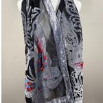 Unbranded Velvet Burnout Butterfly Scarf Boho Fairy Whimsigoth Fringe Gray Photo 3
