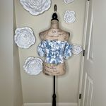 Gianni Bini Ivory/Blue French Toile Print Off Shoulder Blouse Size Extra Small Photo 9