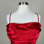 Blondie Nites  Satin Backless Lace Up Long Column Gown Red Size 17 Formal Dress Photo 6
