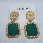 SheIn NWT  Gold & Green Dangling Earrings Photo 2