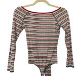 Free People  Striped Ribbed Off Shoulder Bodysuit Womens XS Sweetheart Neckline Photo 4