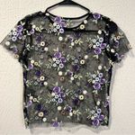 Kimchi Blue  Urban Outfitters Black Sheer Embroidered Floral top size small Photo 4