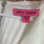 Betsey Johnson Scuba Crepe Faux Wrap Dress White size 10 Ruffle Bridal Summer Photo 6