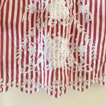 Parker Cable Red & White Striped Off the Shoulder Floral Embroidered Dress Photo 4