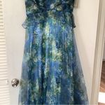 Theia Long Dress Floral Formal Flowy Size‎ 8 HOCO wedding party event Empire wst Blue Size L Photo 5