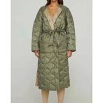 Carbon38 Puffer Trench Coat Womens Large NWT Green Blanket Onion Quilted Long Be Photo 1
