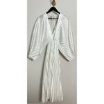 ACLER Wonastow Long Sleeve Pleated Satin Maxi Dress in Ivory Size US 4 White Photo 6