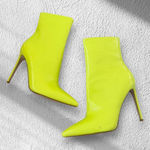 AZALEA WANG Neon Yellow Patent Heels Boots Size 10 Photo 0