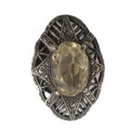 Antique Citrine Marcasite Hallmarked Sterling Silver Large Art Deco Estate Ring Yellow Photo 2