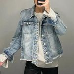 BLANK NYC Shark Bite Distressed Denim Jacket Shark Bite/Blue Size L Retail $98 Photo 0