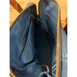 Fossil Vintage  Blue Leather Satchel Crossbody Bowling Bag Key Charm Brown Strap Photo 15