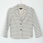 Ann Taylor Womens Petite Striped Blazer Jacket Cream Black Button Front Size 0P Photo 0