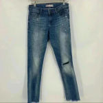 ZARA  Z1975 Women's Blue Denim Mid Rise Raw Hem Distressed Jeans Size 6‎ Photo 5