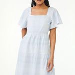 Free Assembly Women’s Tiered Midi dress light blue plaid size M elastic back flu Size M Photo 1