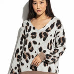 Miracle Leopard Print Oversized Sweater Womens S/M White Cotton Cozy Neutral Photo 0