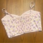 ZARA  Floral Printed Sweetheart Neck Linen Blend Crop Top Pink &‎ Purple Size XS Photo 13