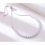 Boutique NEW White Gold‎ Plated S925 Simulated Diamond Slide Tennis Bracelet, Adjustable Photo 5