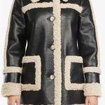 Badgley Mischka  Overcoat Jacket Sz M Faux Shearling Leather Black Aviator​ Photo 0