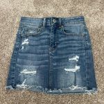 American Eagle Medium Wash Ripped Jean Skirt 0 Photo 0