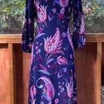 Talbots Navy And Purple Floral Paisley Knee Length Dress Size 4 Photo 2