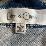 Eden & Olivia  Blue Plaid Button Down Shirt L Long Sleeve Hi-Low Hem Roll Tab NWT Photo 2