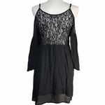 INDIKAH black lace cutout bare shoulder dress med Photo 1