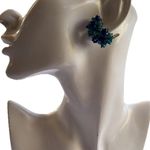 Vintage Blue Two Tone Stamped Hong Kong Beaded Cluster Clip On Earrings 1" Photo 6