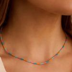 Gorjana Miami Gigi Glass Beaded Stripe Necklace 18K Gold Plated Orange Aqua Pink Photo 1