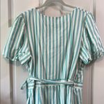 Draper James NWT Teal and White Puff Sleeve True Wrap Linen Mini Dress - Size XL Photo 11