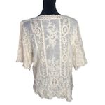 Democracy  BOHO Floral Lace Top Size M Cream Bell Sleeves Romantic Ethereal Photo 1