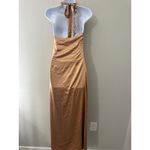 Peppermayo  Women's Halter Maxi Dress Bronze‎ Ruched Tie Back Sleeveless SIZE 2 Photo 5