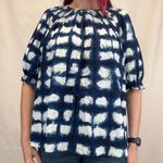 Sonoma Women's Off-The-Shoulder Peasant Blouse 3X Dark Blue White Smocked Loose Photo 0