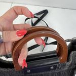 Most Wanted MW Crossbody Bag Woven Style Wood Handle Bag Adjustable Strap Black Photo 6