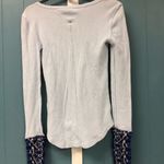 We The Free ‎  people SZ XS BLUE WAFFLE KNIT V-NECK SWEATER CUFF SLEEVE BOHO TOP Photo 6