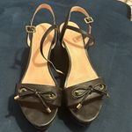 Kate Spade ♠️ BLACK STRAPPY LEATHER PLATFORM WEDGE SANDAL WITH BOW 8M Photo 1