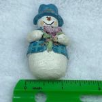 Snowman Blue Hat and Vest Carrying Flower Bouquet Jewelry Pin Brooch Winter Wear Photo 7