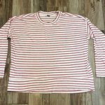 Aerie  Knit Top Ivory Red Stripe Long Sleeve Drop Shoulder Terry Oversized Photo 1