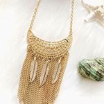 BOHO Feather Dreams Fringe Extra Long Dangle Necklace Gold Photo 0