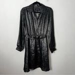 NEW Vanessa Seward Silk Gunmetal Silver Metallic Robe Cherry Belted Dress Small Photo 4