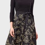 Eshakti 1970s Embroidered Waist Tie Sleeved Dress Size 10 Black Gold Event Cocktail Photo 0