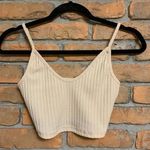 SheIn Top Womens XS Beige Ribbed Crop Tank V-Neck Sleeveless Casual Summer Basic Photo 0