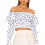 NWT Caroline Constas Lydia Blue Toile Off the‎ Shoulder Top Sz XXS $395 White Photo 0
