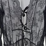 Elegant Black Lace sheer tie front Women’s long robe sexy L bridal feminine Size L Photo 4