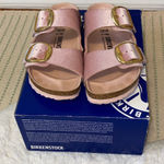 Birkenstock  Pink Arizona Big Buckle Velvet Sandals Photo 0