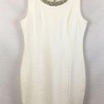 Monteau White Rhinestone Neck Embellished Sleeveless Occasion Shift Dress L Photo 2
