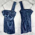 Urban Outfitters NWT UO Dahlia Rosette Velvet One Shoulder Mini Dress Blue L Photo 3