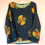Zanzea Rainbow Floral Navy Blue Long Sleeve Beachy Casual Modest Cotton Blouse Top 2X Photo 0