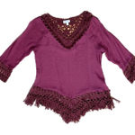Dress Barn | Burgundy Crochet Trimmed 3/4 Length Sleeve Blouse | Medium Photo 0